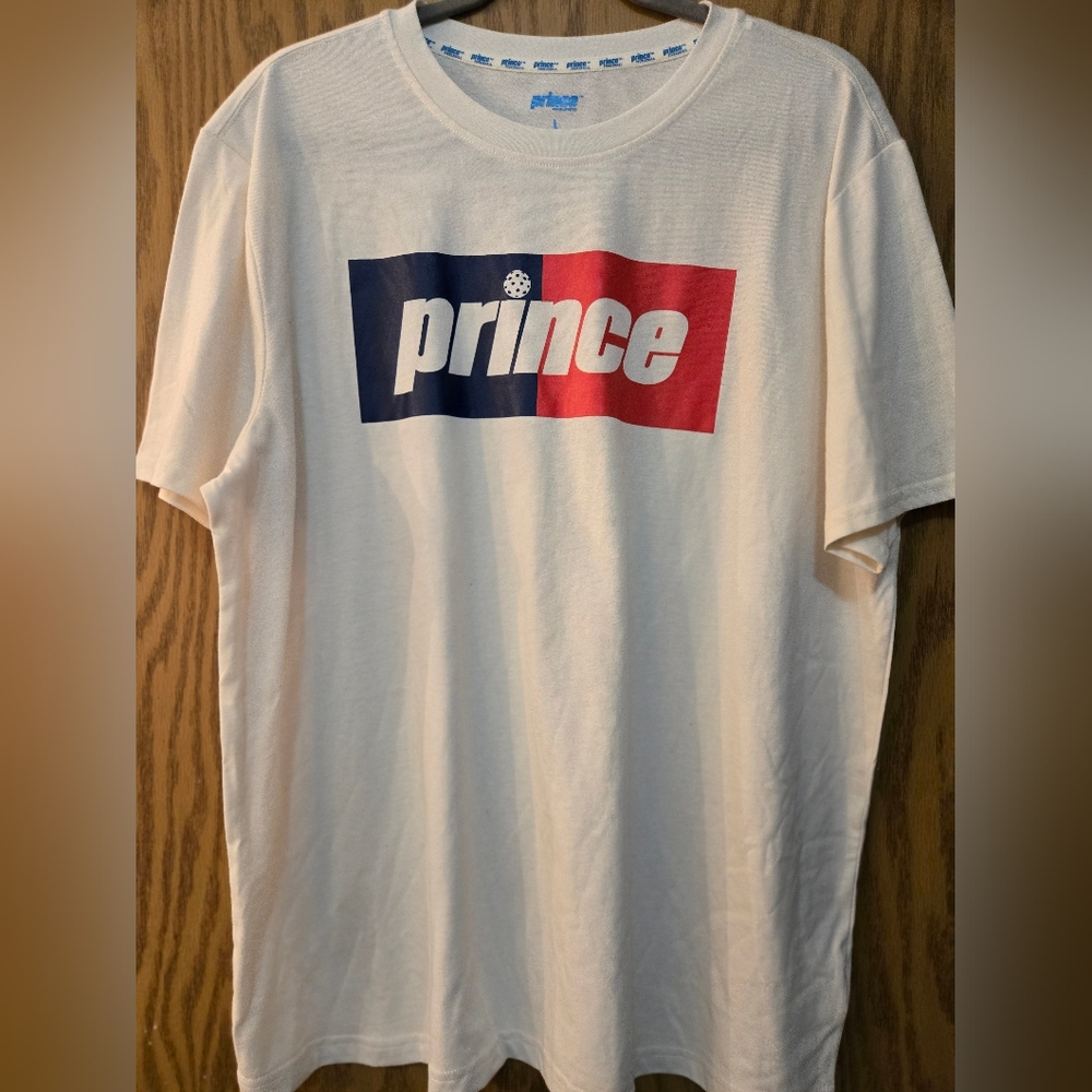 Men's white Prince Pickleball short sleeve t shirt. Size large. Great condition.